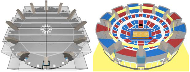 Figura 3. Geometría del pabellón inscrita en 16 mallas